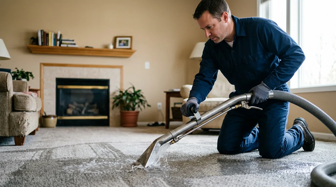 Water damage restoration technician working near Vincennes, IN